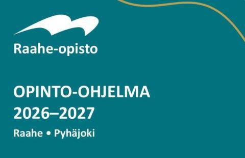 Raahe-opiston opinto-ohjelman 2026–2027 kansi, jossa on turkoosi tausta, Raahen siluetti sekä 80-vuotisjuhlavuoden tunnus.